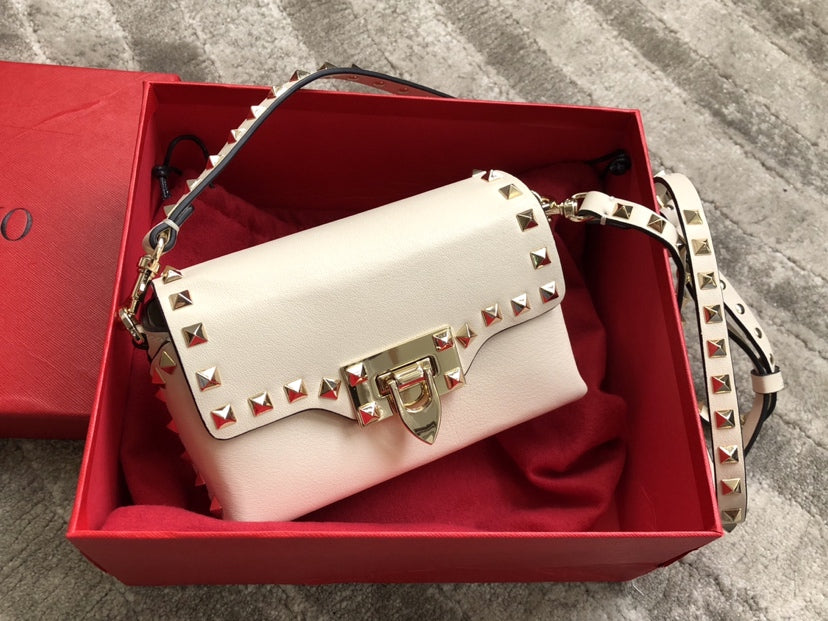 Rockstud Calfskin Shoulder Bag with Studded Strap