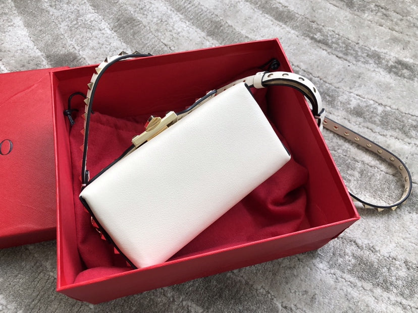 Rockstud Calfskin Shoulder Bag with Studded Strap