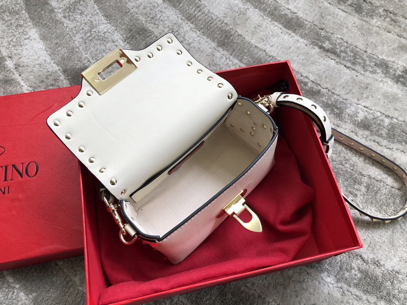 Rockstud Calfskin Shoulder Bag with Studded Strap