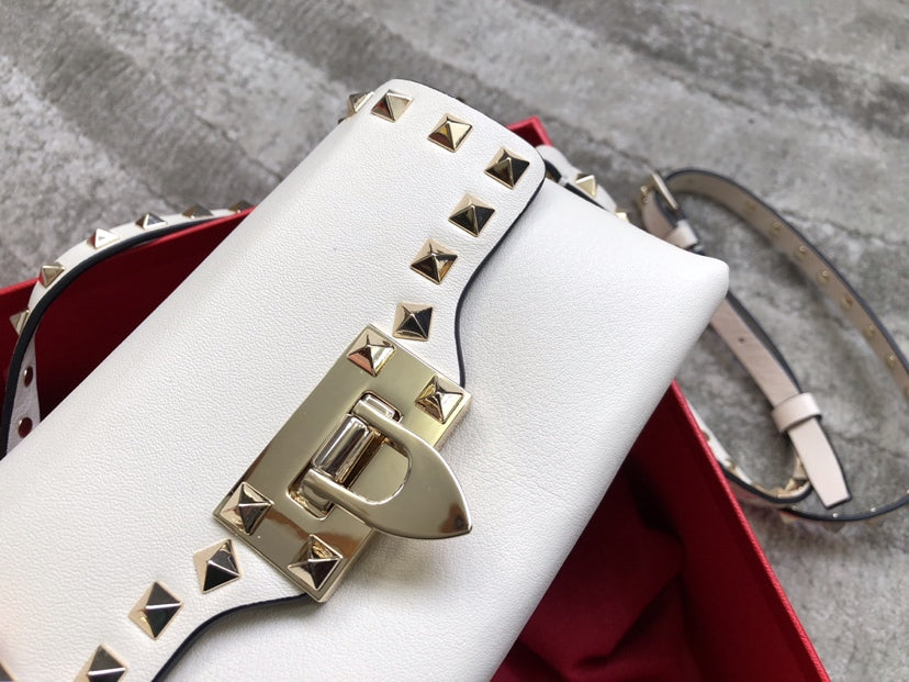 Rockstud Calfskin Shoulder Bag with Studded Strap