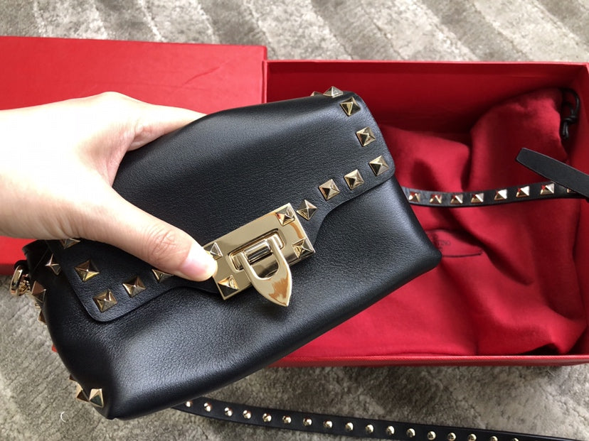 Rockstud Calfskin Shoulder Bag with Studded Strap