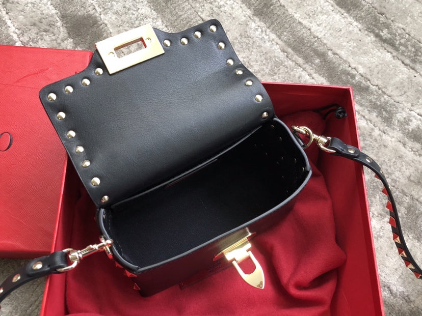 Rockstud Calfskin Shoulder Bag with Studded Strap