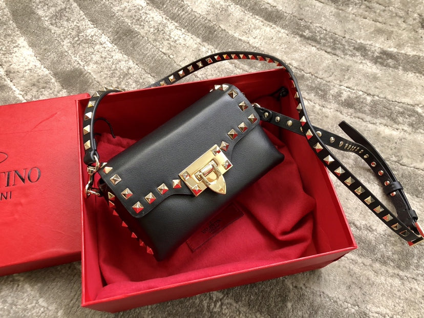 Rockstud Calfskin Shoulder Bag with Studded Strap