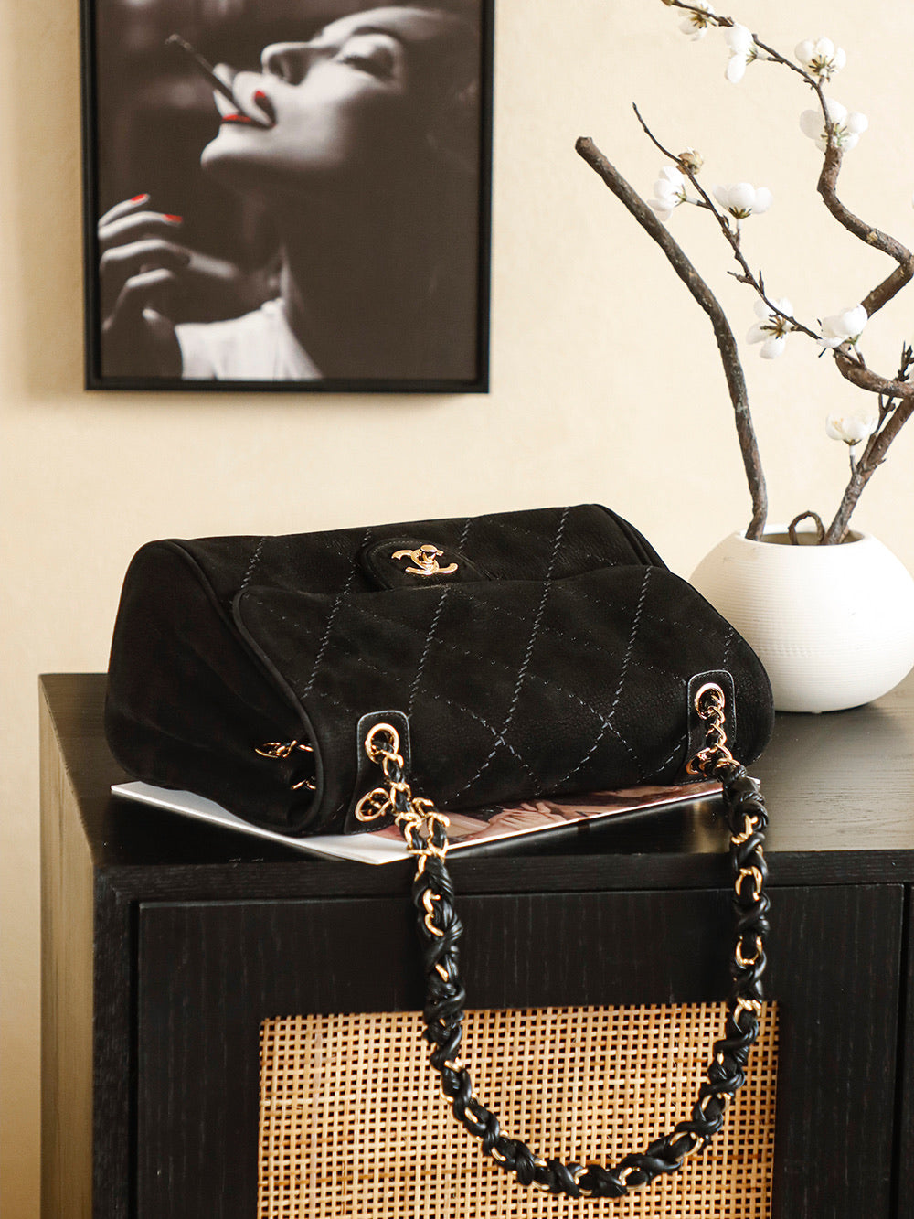 Suede Quilted Chain Underarm Bag