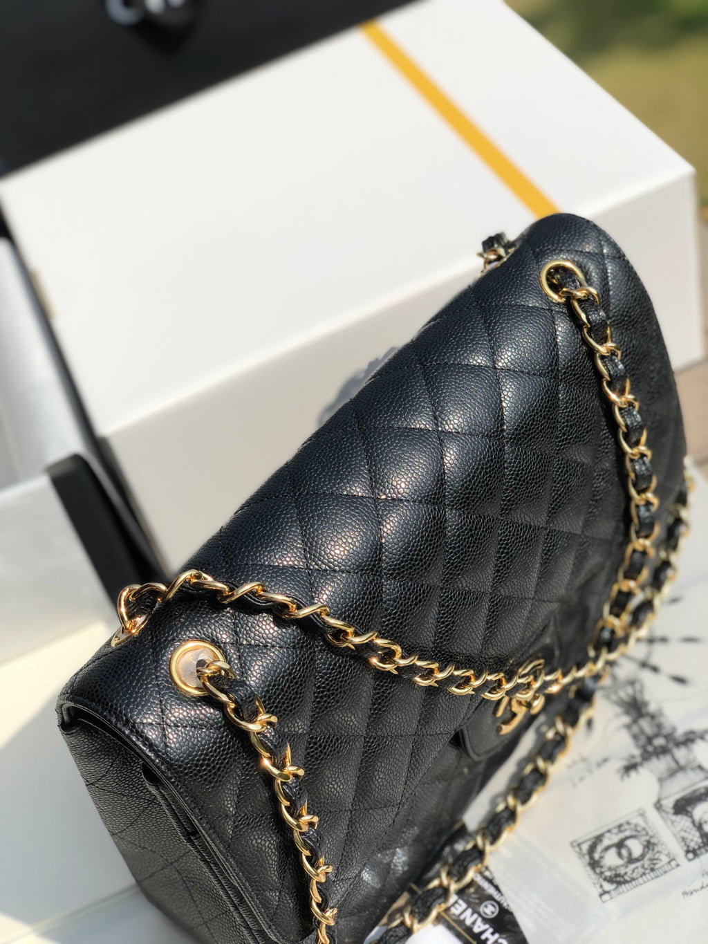 3.55 Large Caviar Leather Classic Double Flap Bag - Gold hardware