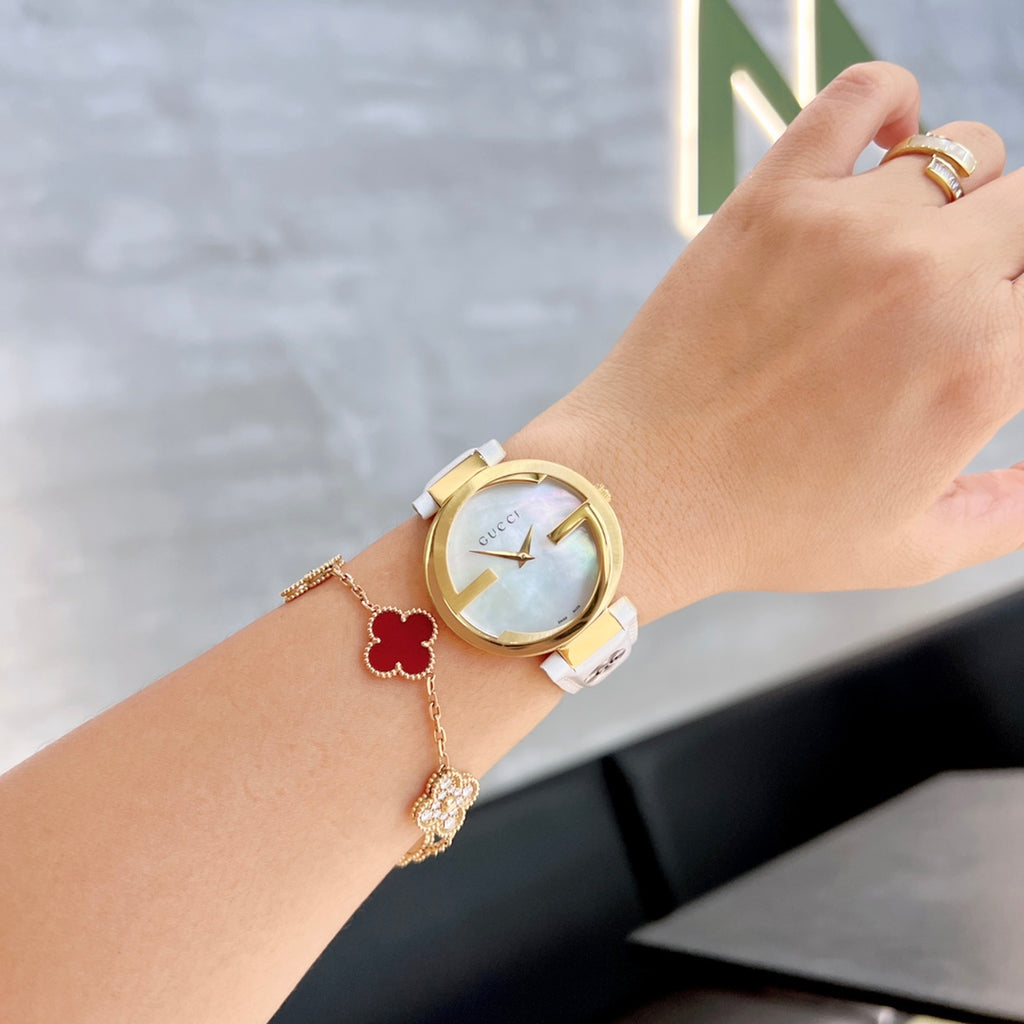 Women's 37mm Watch – White Leather Strap & Gold-Tone Bezel