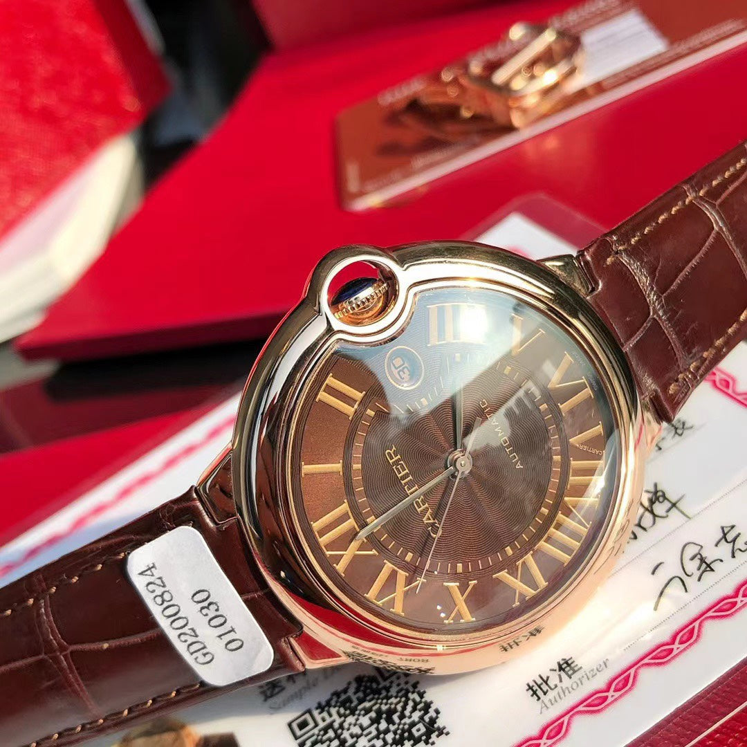 Ballon Bleu Watch – 42 mm Automatic, Brown Dial & Leather