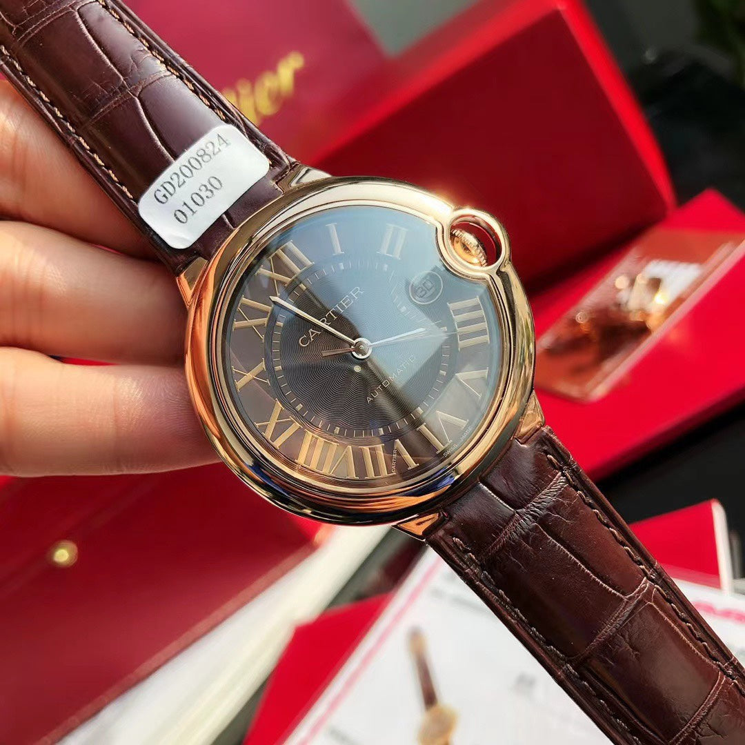 Ballon Bleu Watch – 42 mm Automatic, Brown Dial & Leather