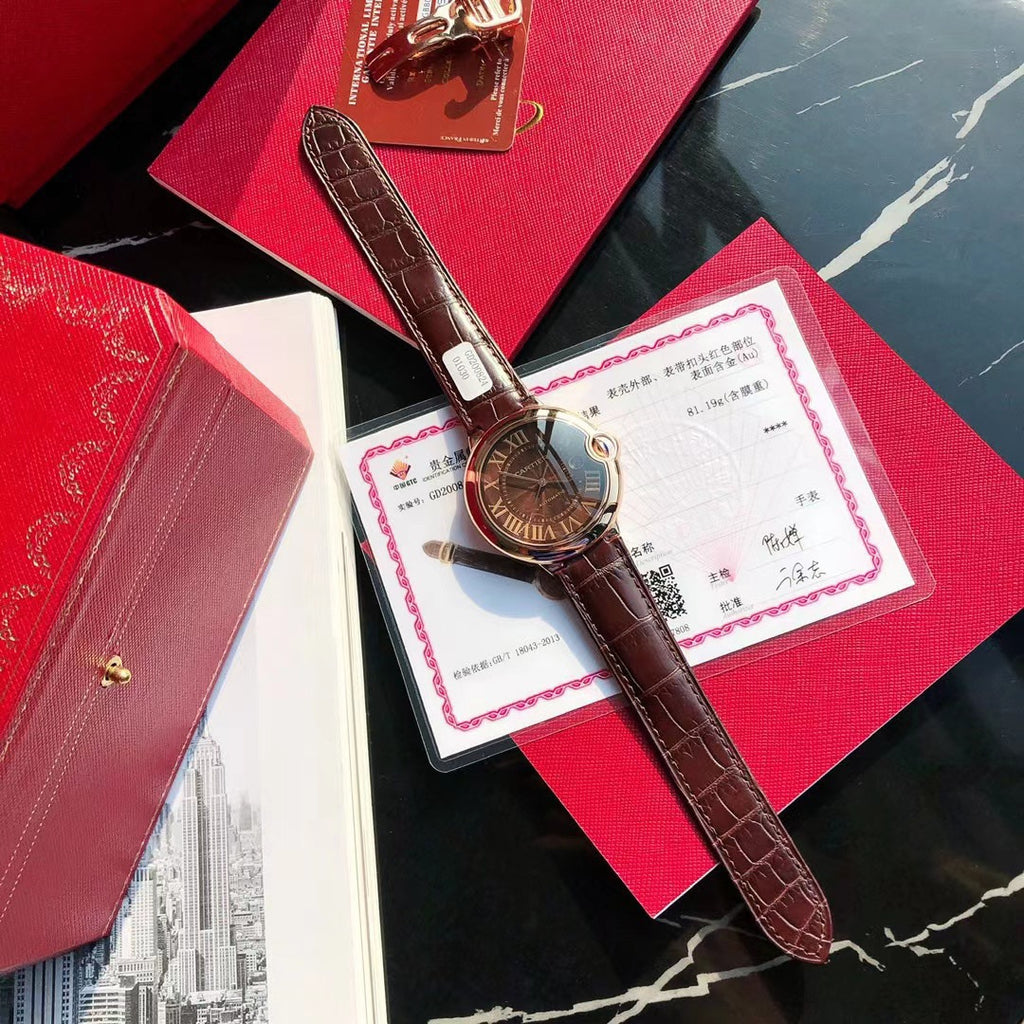 Ballon Bleu Watch – 42 mm Automatic, Brown Dial & Leather