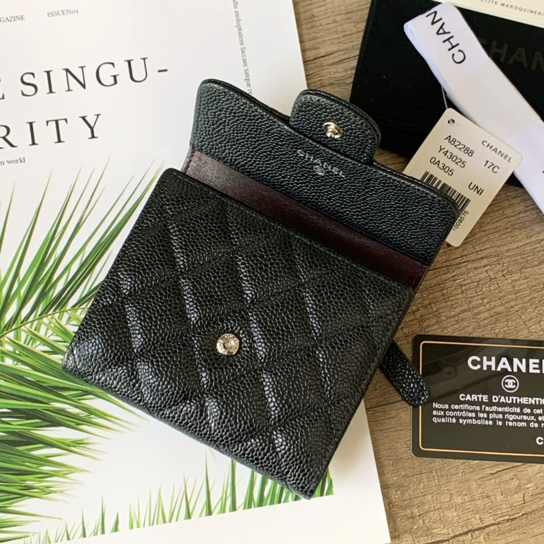 Caviar Leather Quilted Mini Wallet
