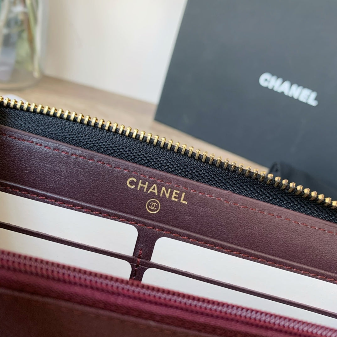 Caviar Leather Quilted Long Flap Wallet