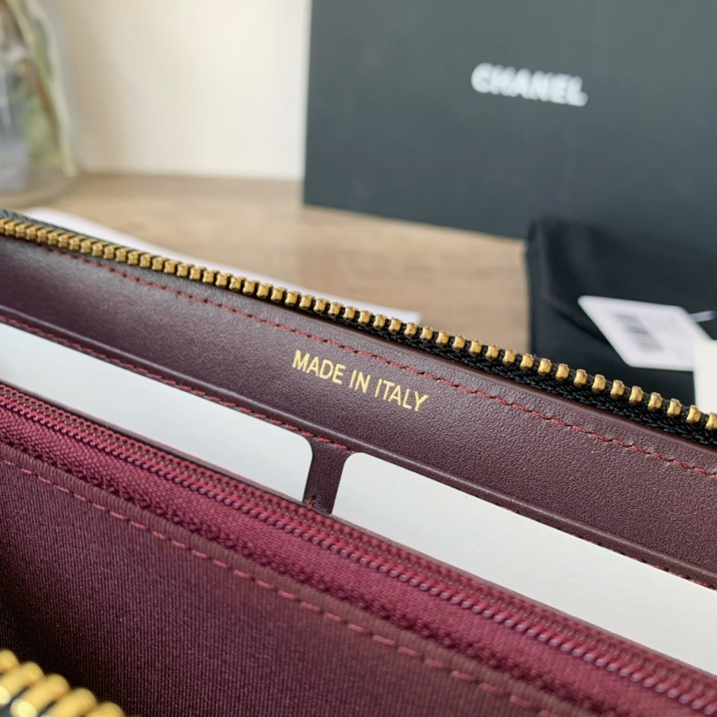 Caviar Leather Quilted Long Flap Wallet