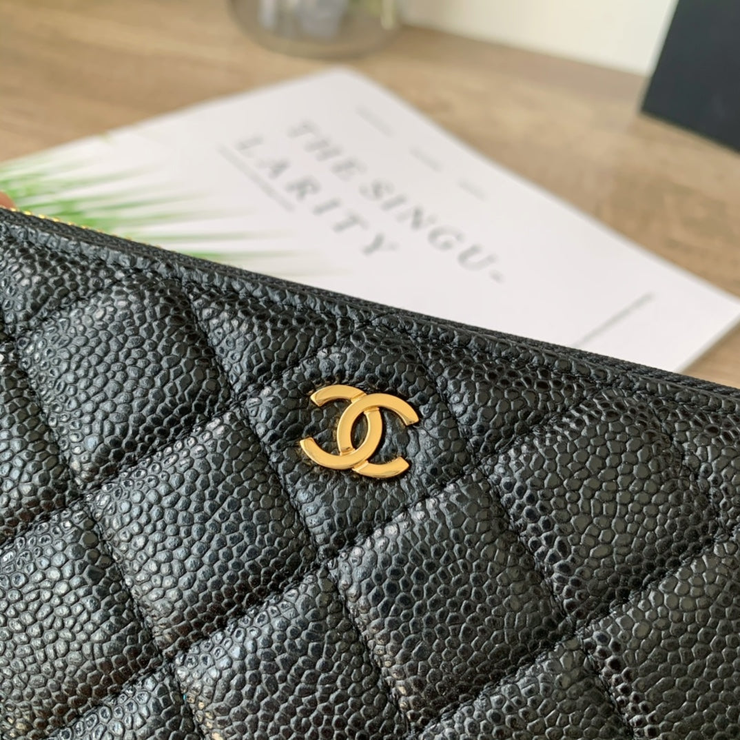 Caviar Leather Quilted Long Flap Wallet