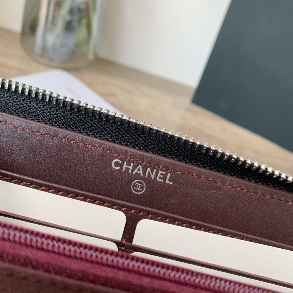 Caviar Leather Quilted Long Flap Wallet