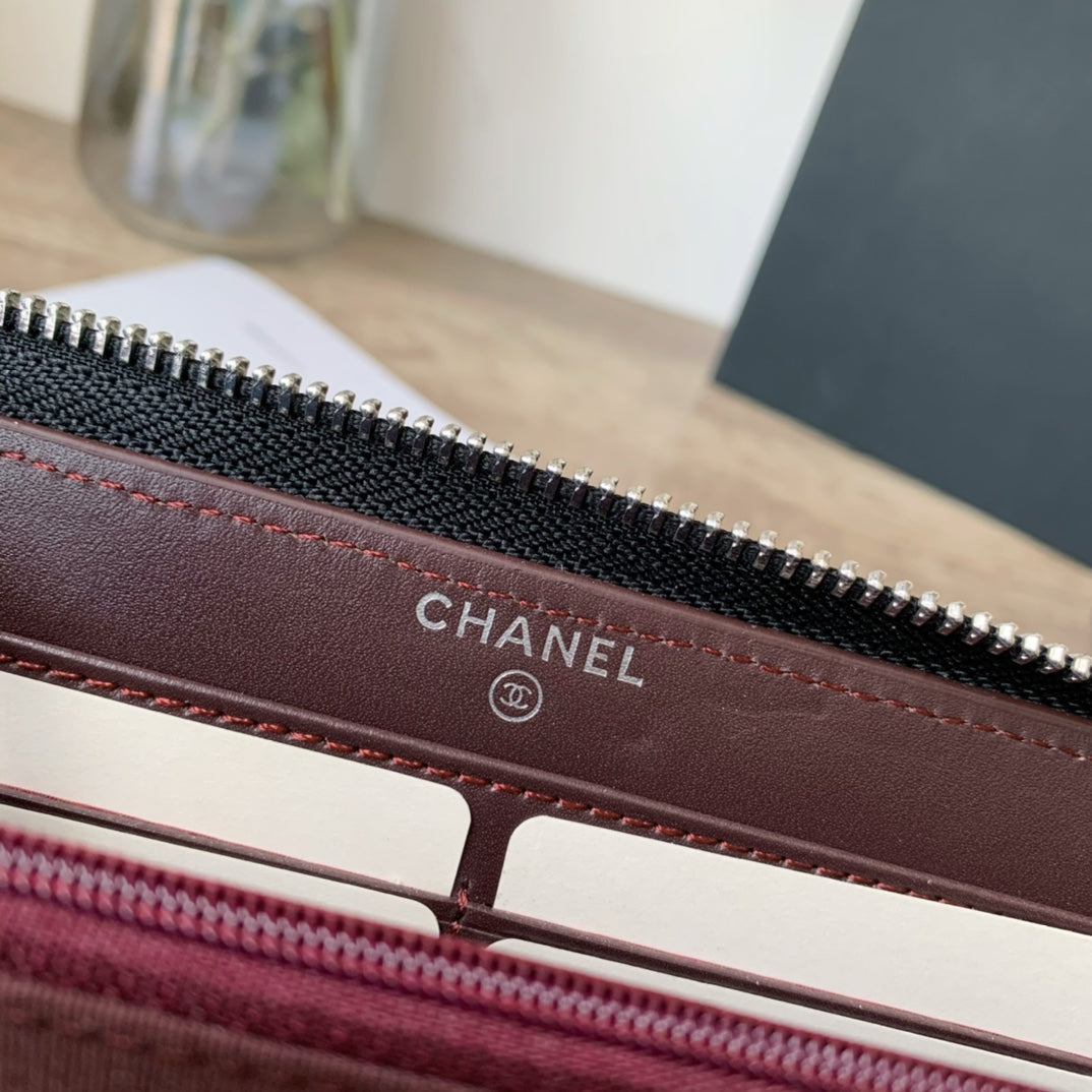 Caviar Leather Quilted Long Flap Wallet