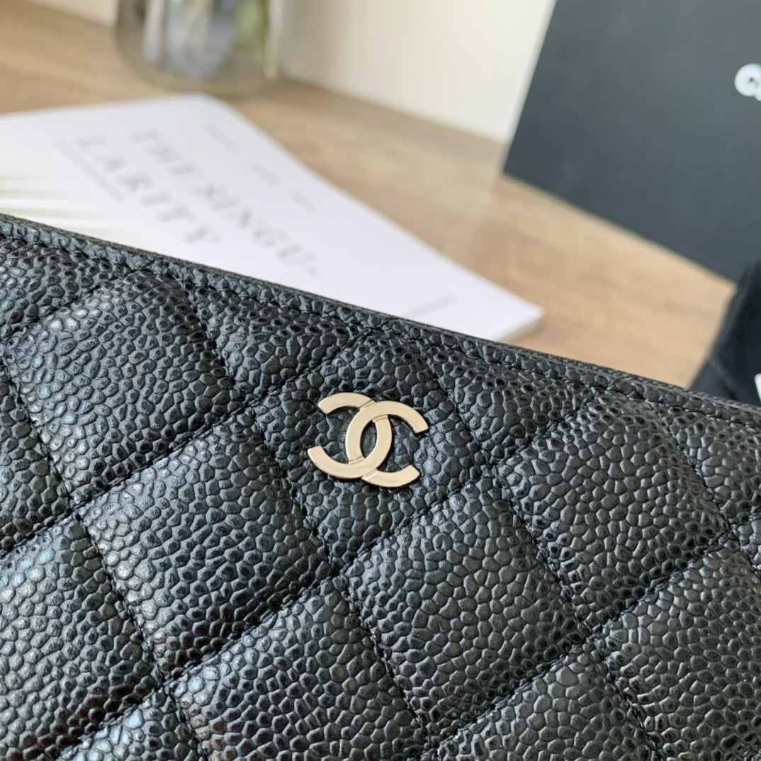 Caviar Leather Quilted Long Flap Wallet