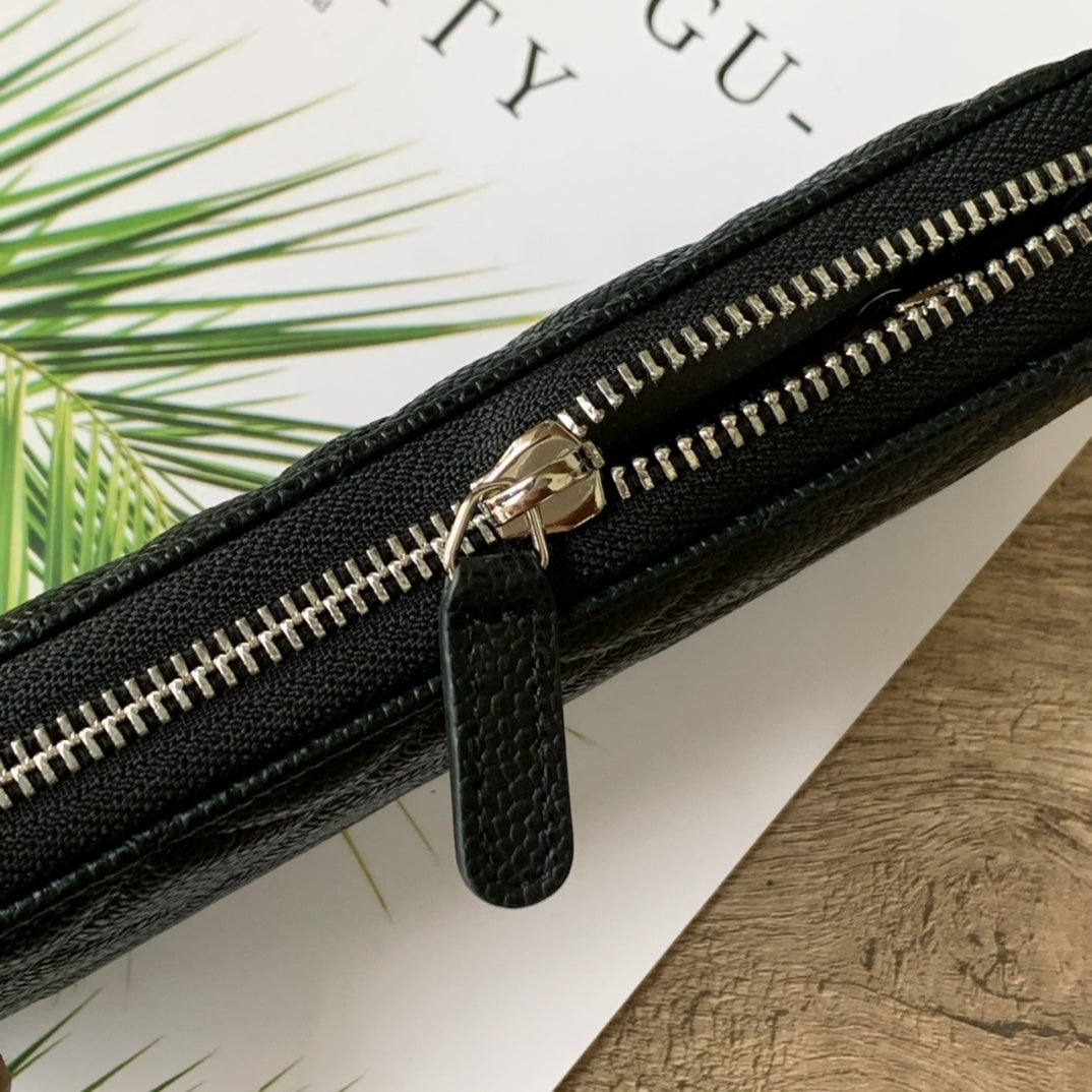 Caviar Leather Quilted Long Flap Wallet