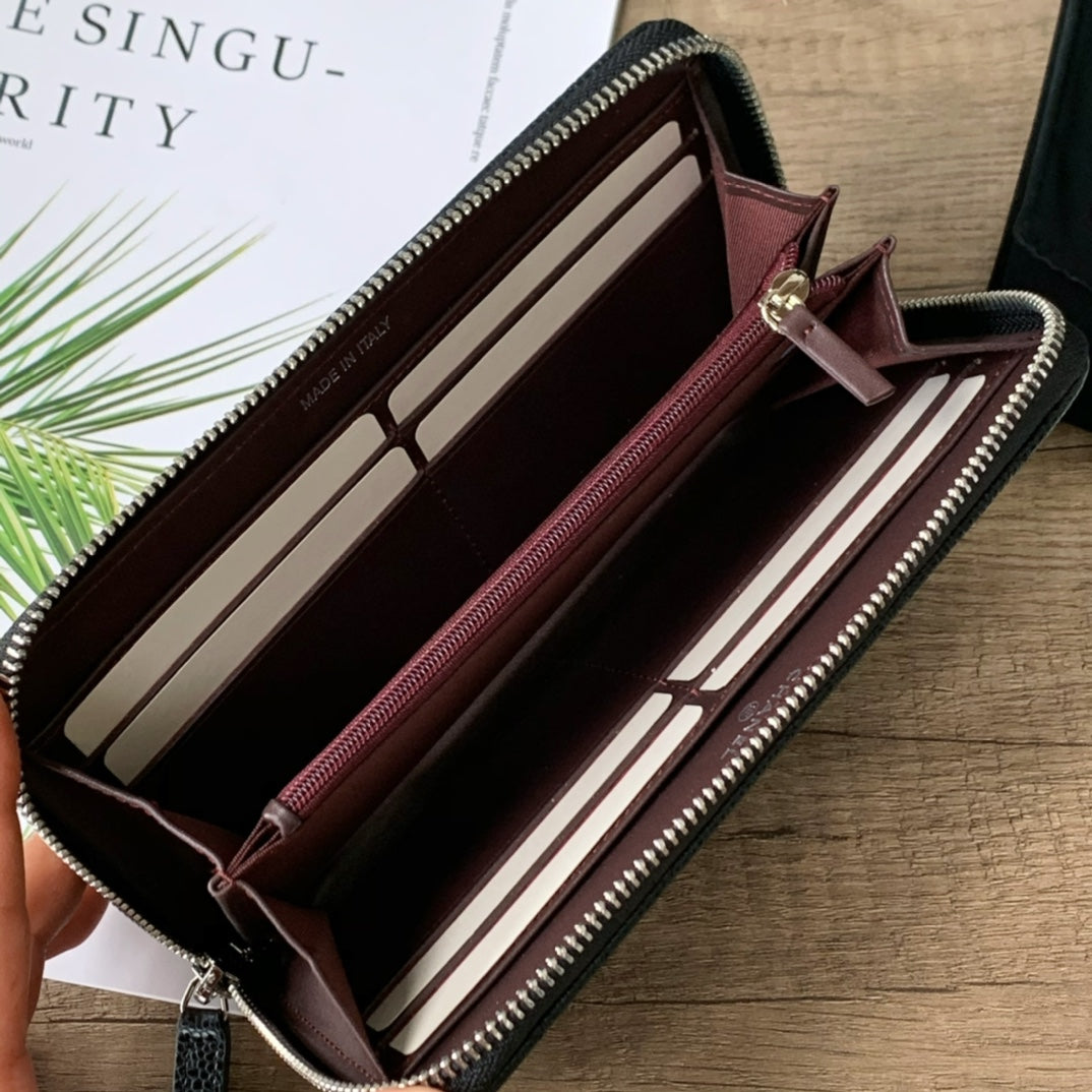 Caviar Leather Quilted Long Flap Wallet