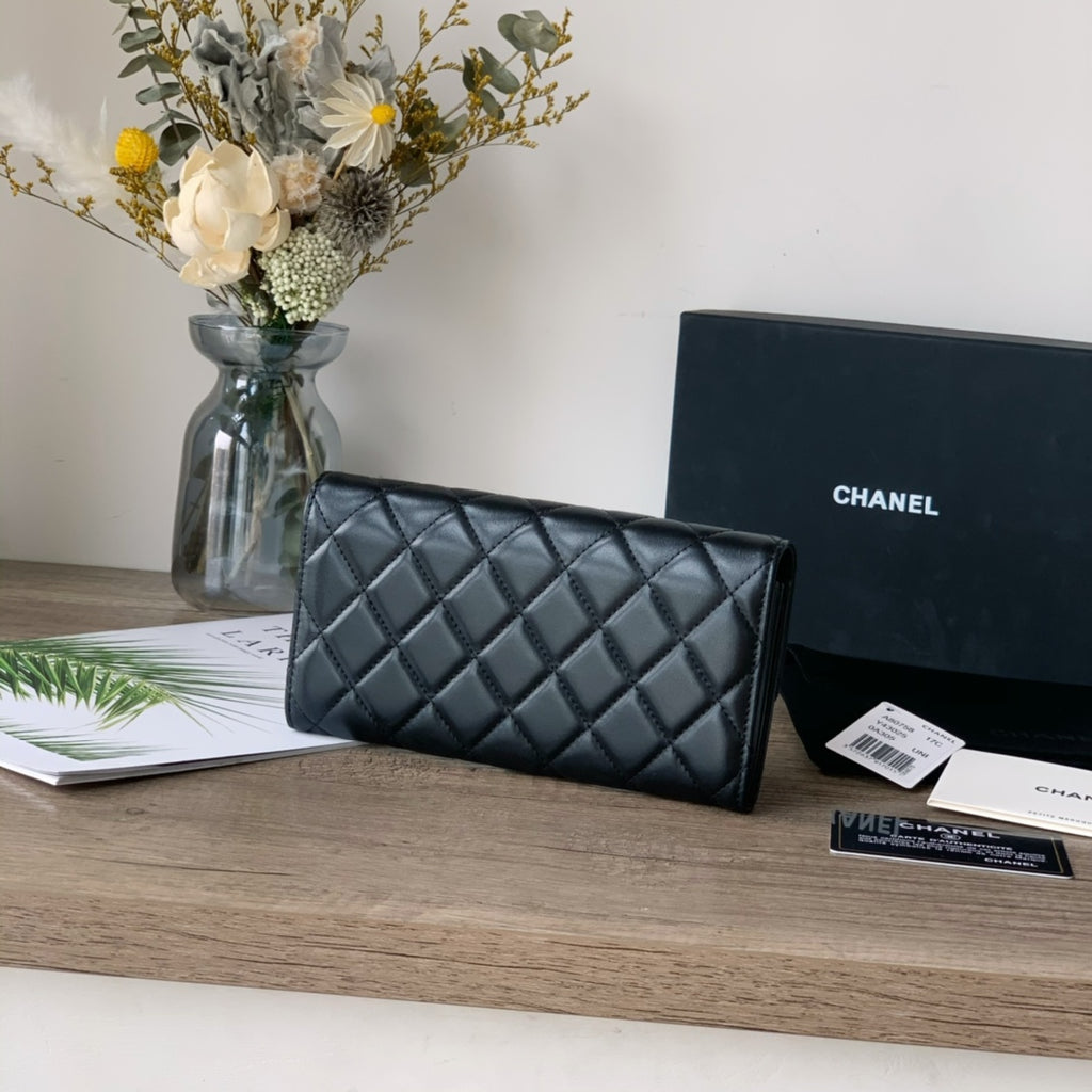 Quilted Long Flap Wallet