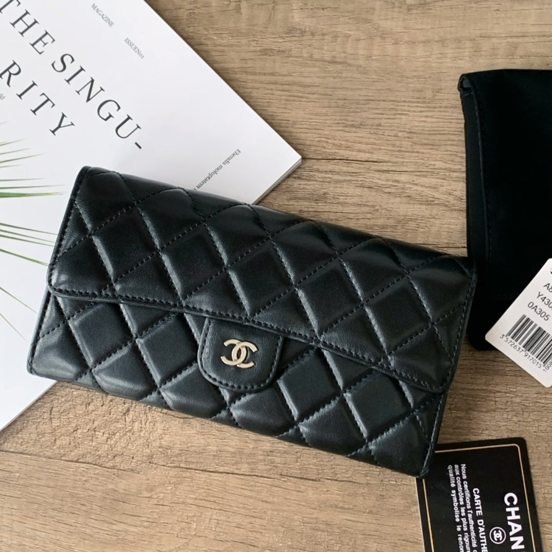 Quilted Long Flap Wallet