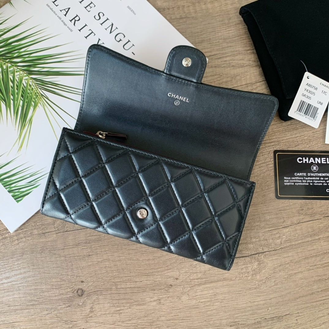 Quilted Long Flap Wallet