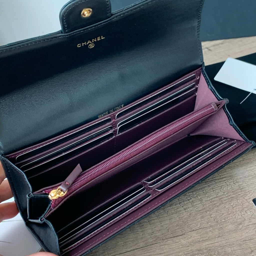 Quilted Long Flap Wallet