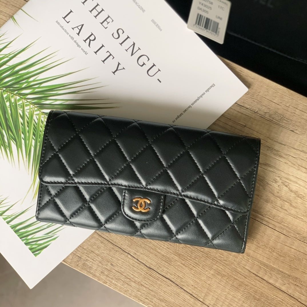Quilted Long Flap Wallet