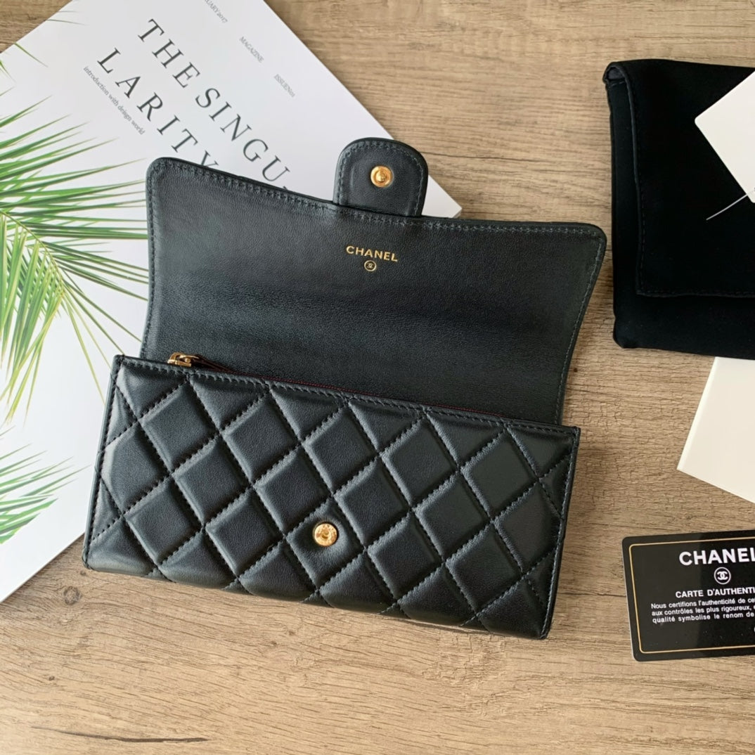 Quilted Long Flap Wallet