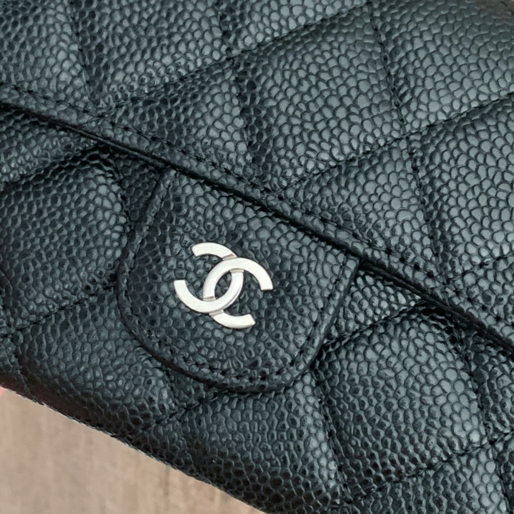 Caviar Leather Quilted Long Flap Wallet