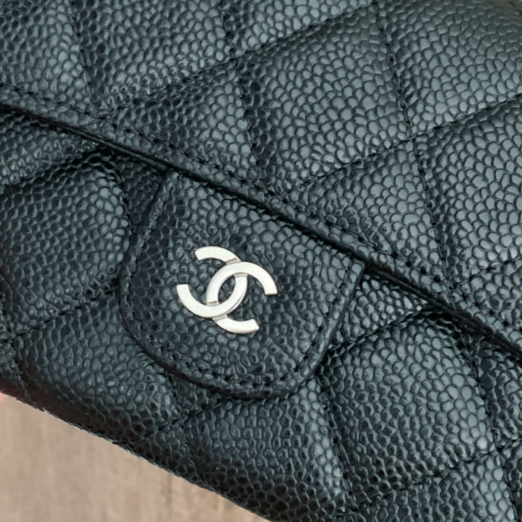 Caviar Leather Quilted Long Flap Wallet