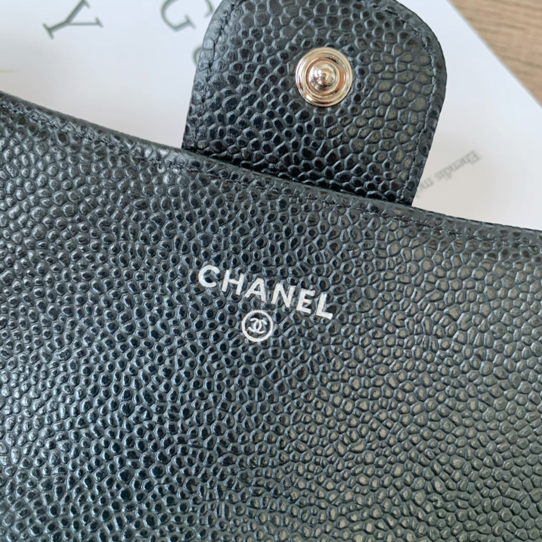 Caviar Leather Quilted Long Flap Wallet