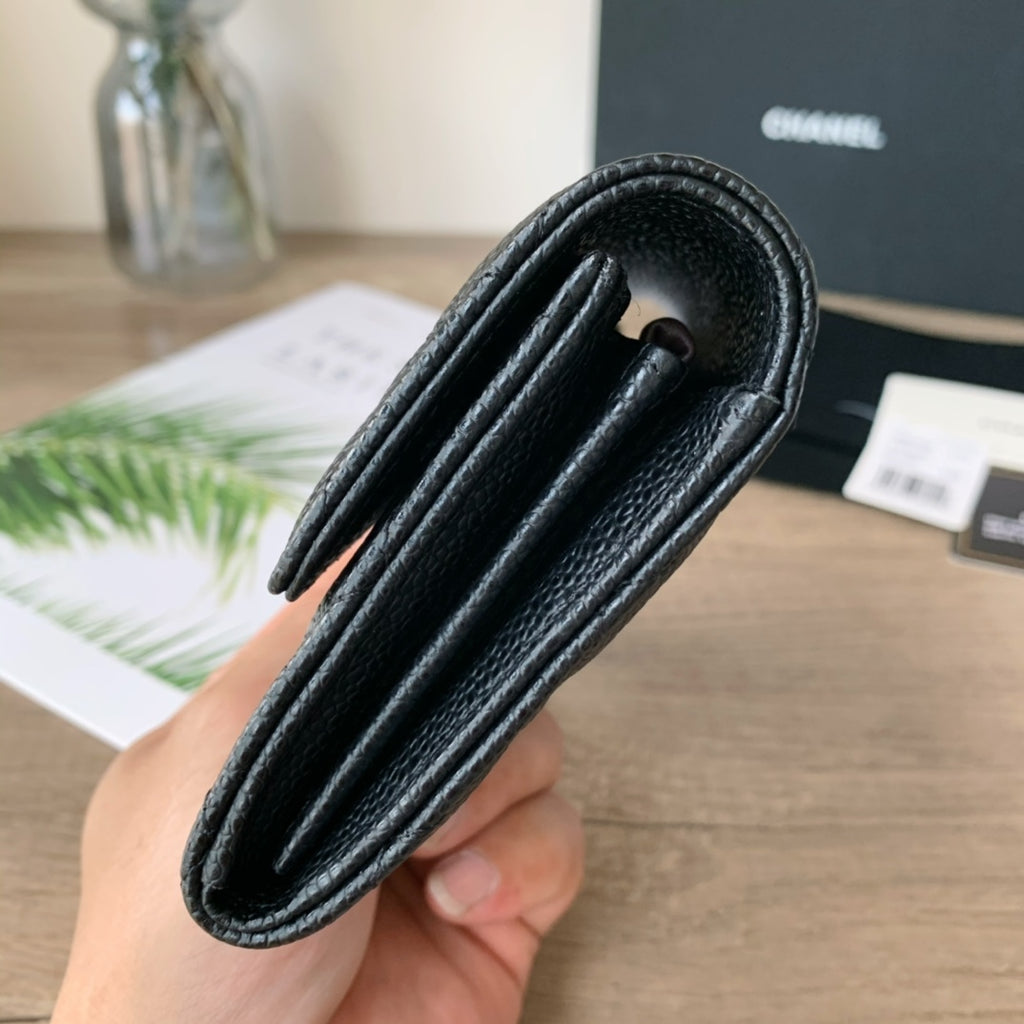 Caviar Leather Quilted Long Flap Wallet