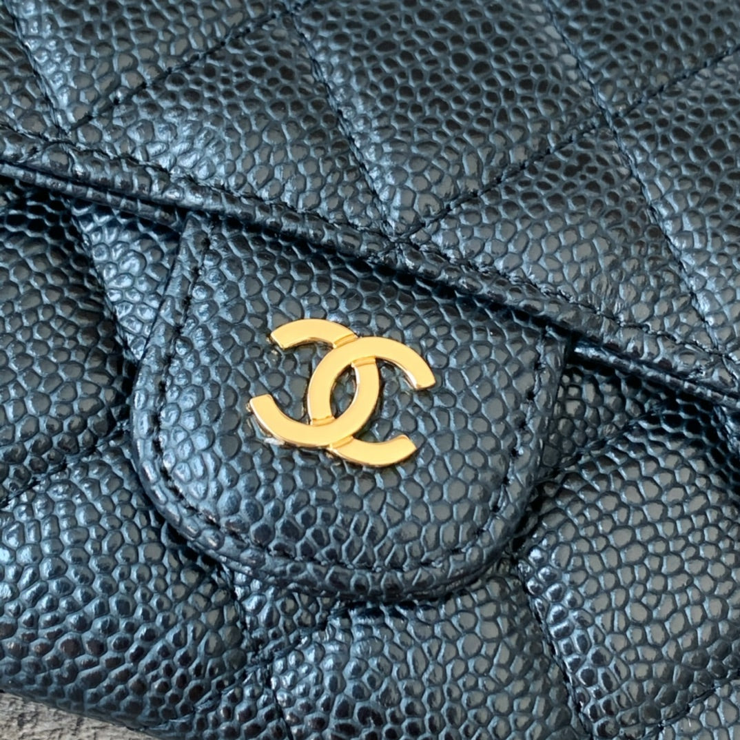 Caviar Leather Quilted Long Flap Wallet
