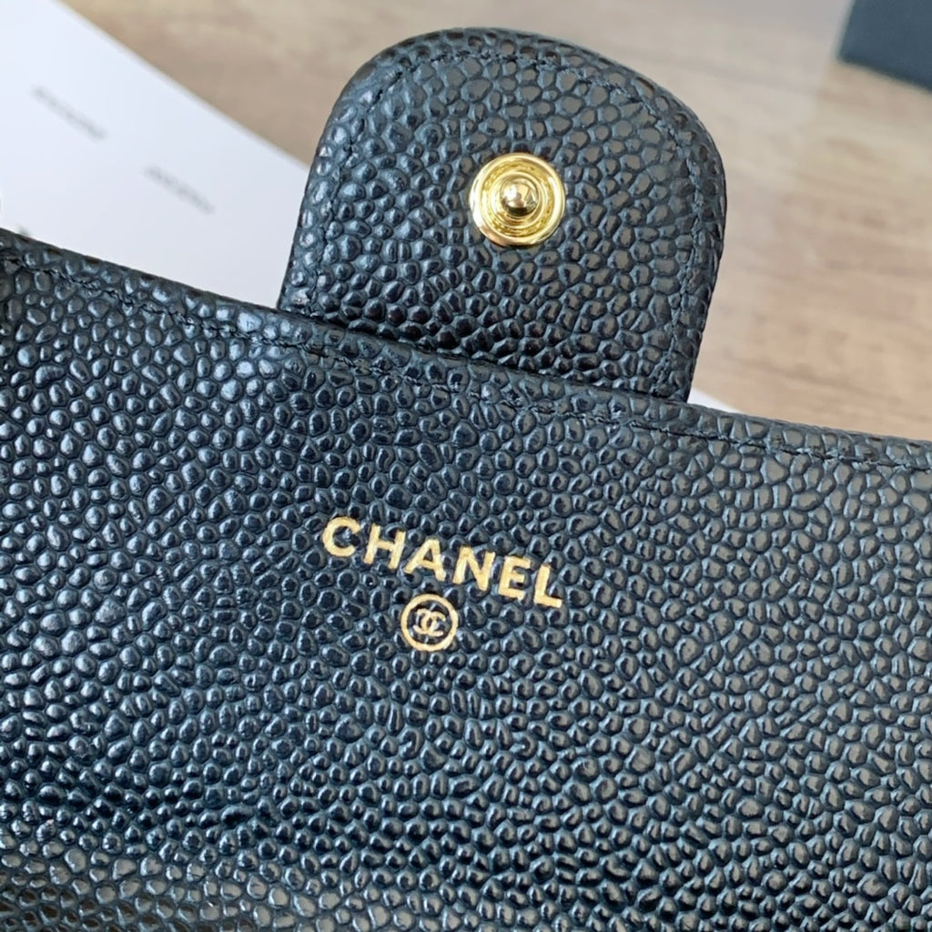 Caviar Leather Quilted Long Flap Wallet