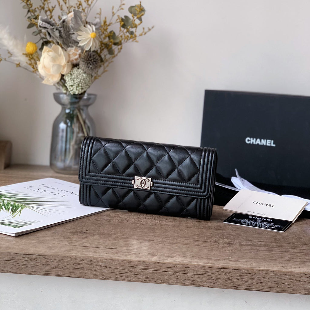 Quilted Long Flap Wallet