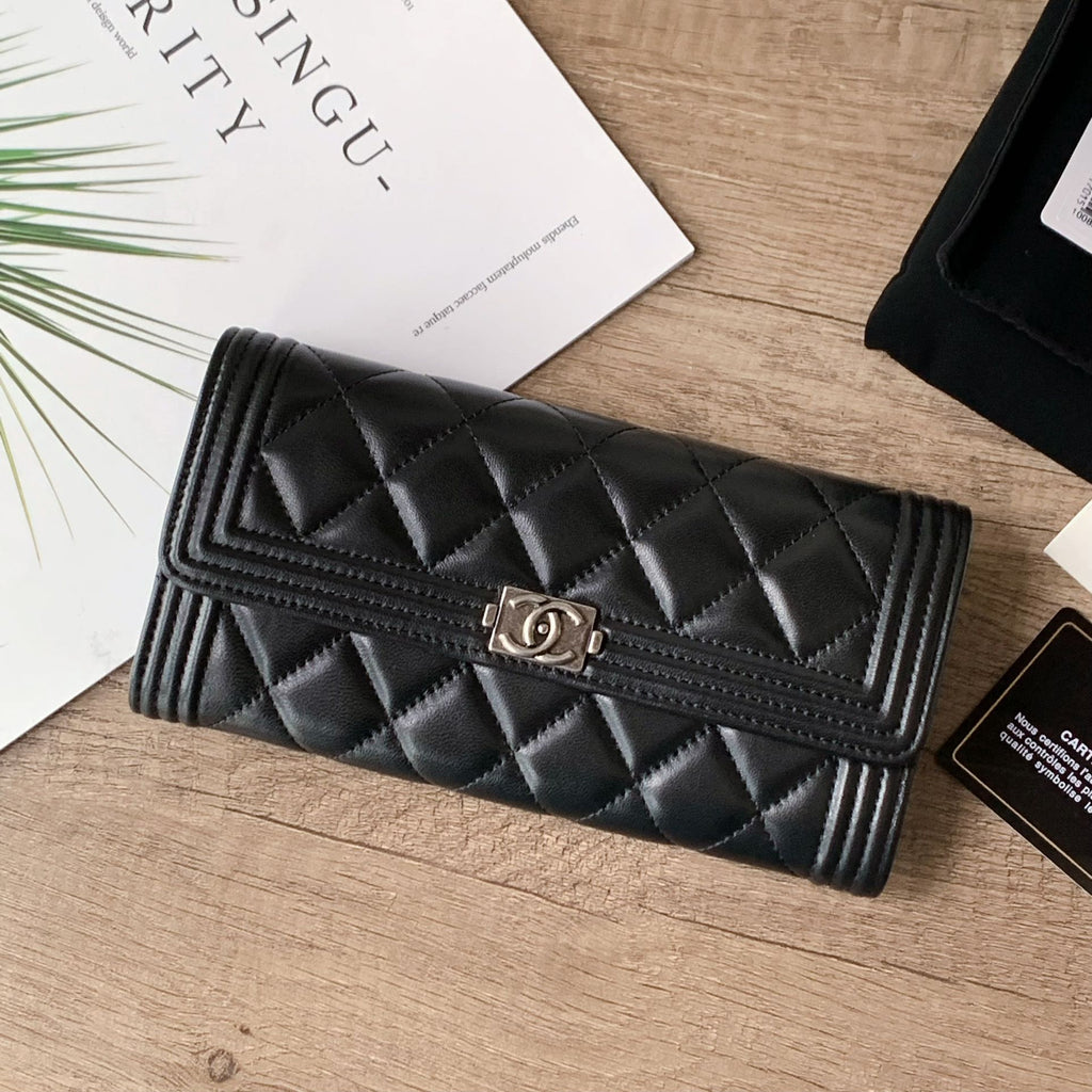 Quilted Long Flap Wallet
