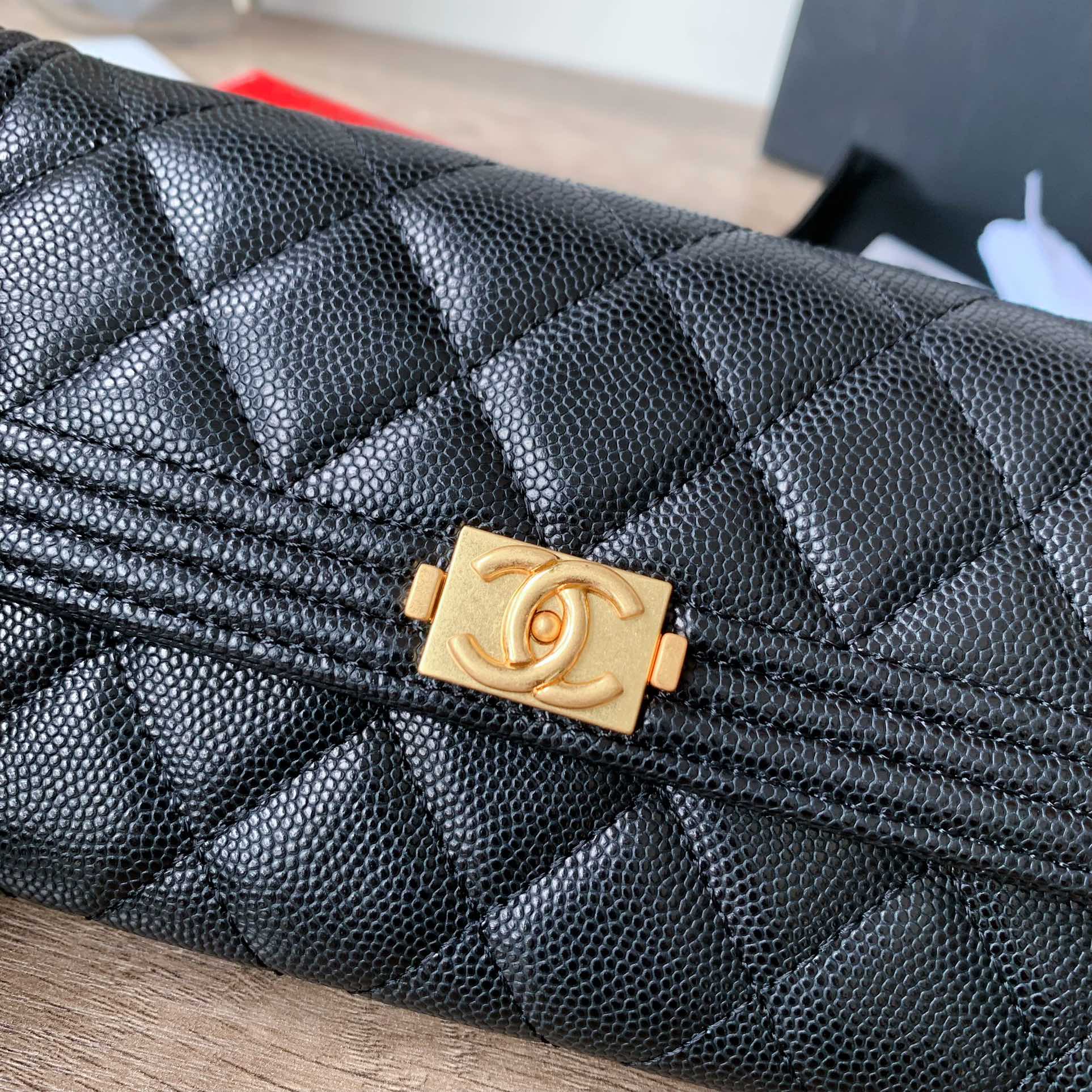 Caviar Leather Quilted Long Flap Wallet