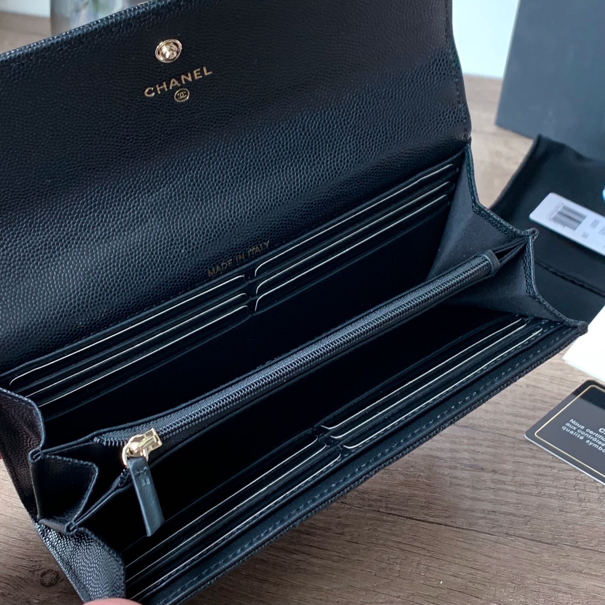 Caviar Leather Quilted Long Flap Wallet