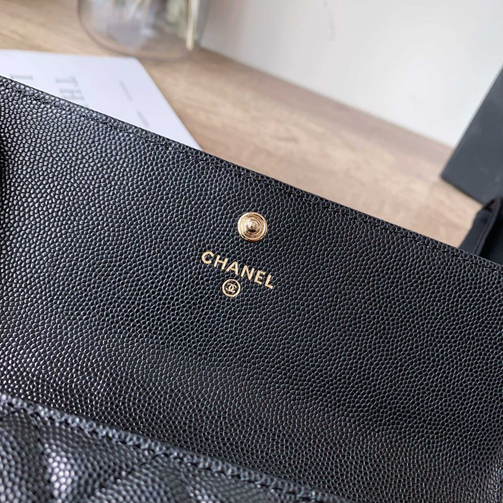 Caviar Leather Quilted Long Flap Wallet