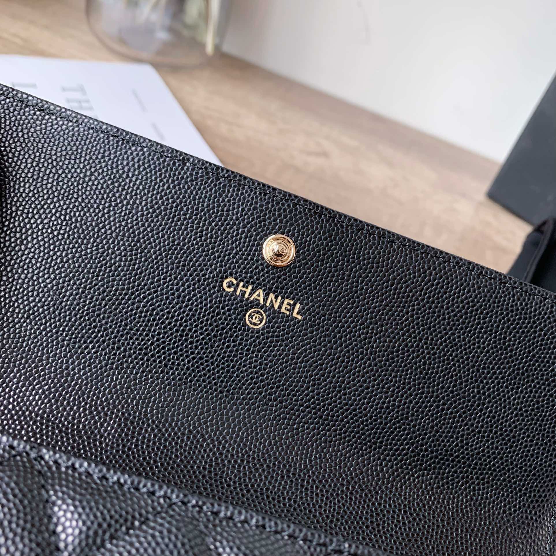 Caviar Leather Quilted Long Flap Wallet