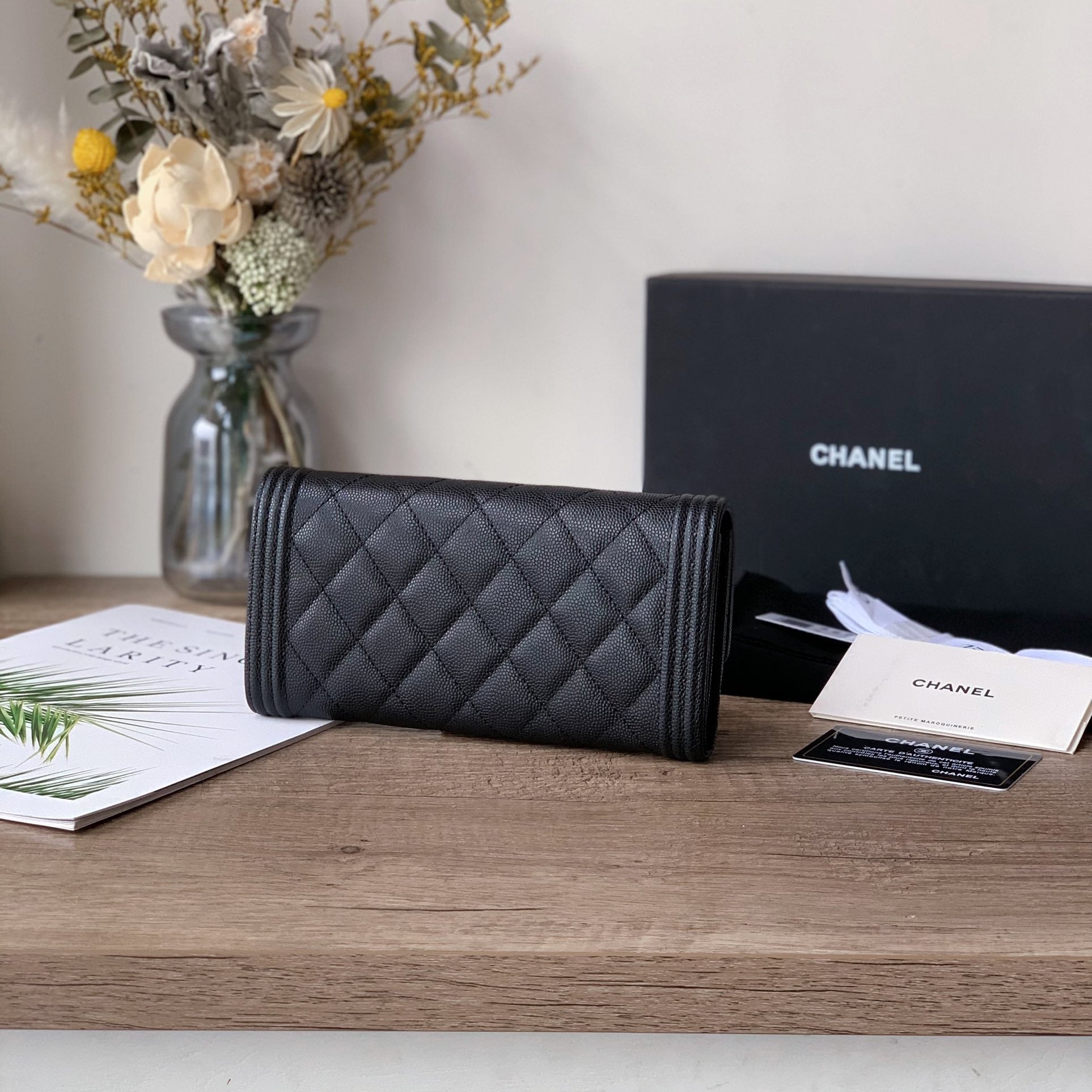 Caviar Leather Quilted Long Flap Wallet