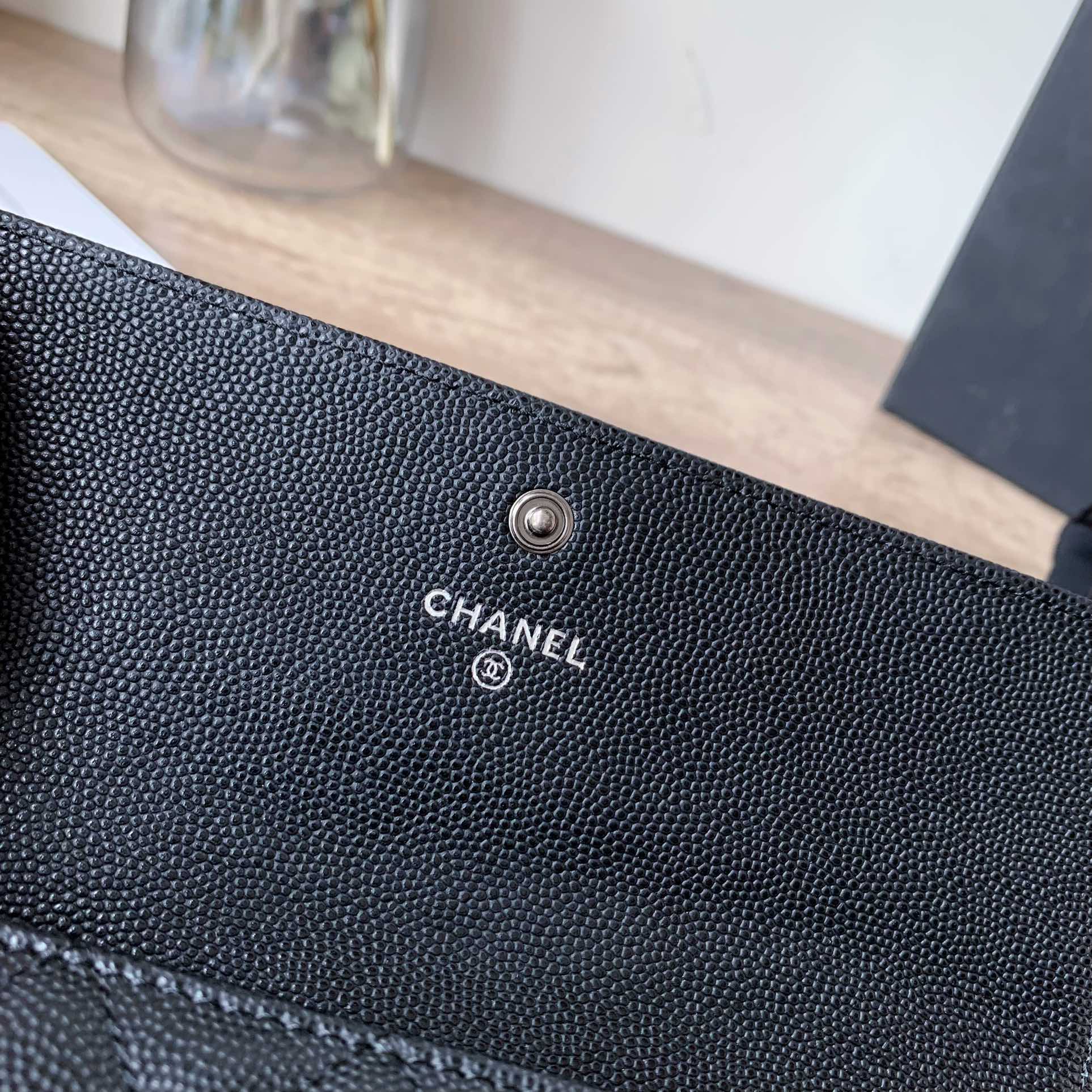 Caviar Leather Quilted Long Flap Wallet