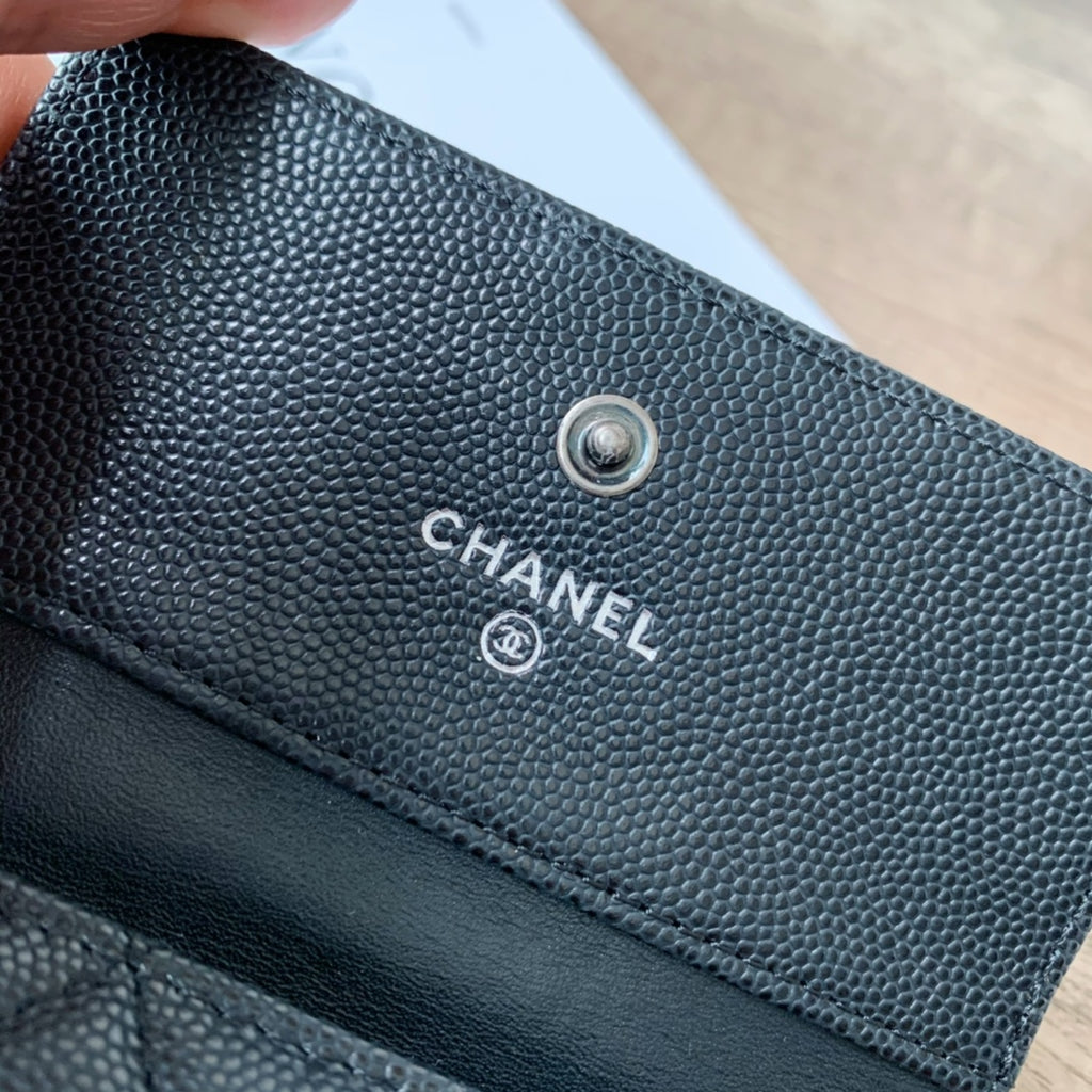 Quilted Caviar Leather Compact Flap Wallet