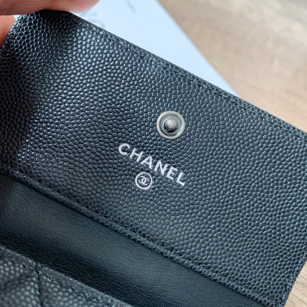 Quilted Caviar Leather Compact Flap Wallet