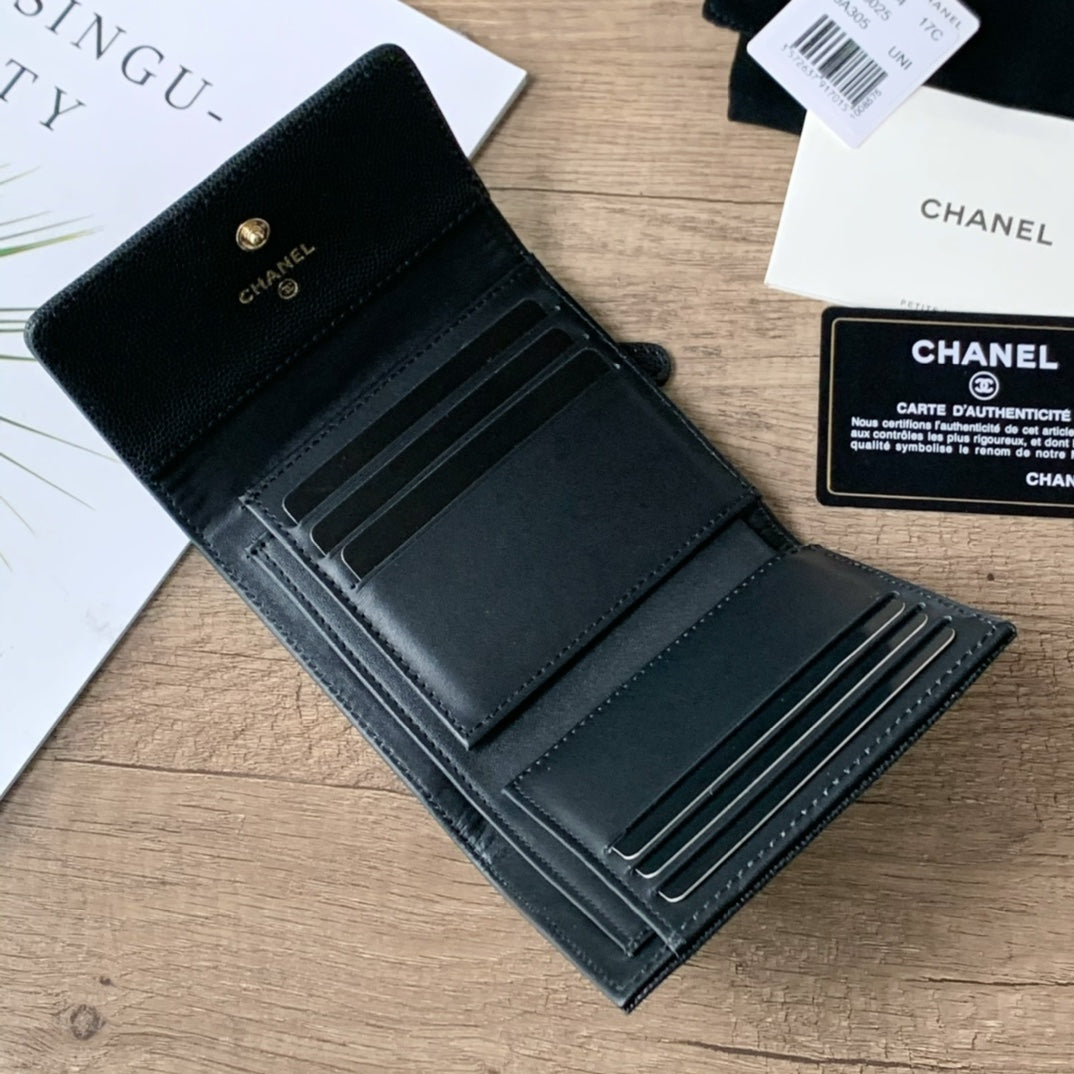 Quilted Caviar Leather Compact Flap Wallet