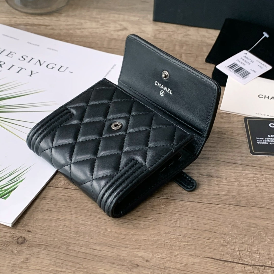 Quilted Leather Compact Flap Wallet