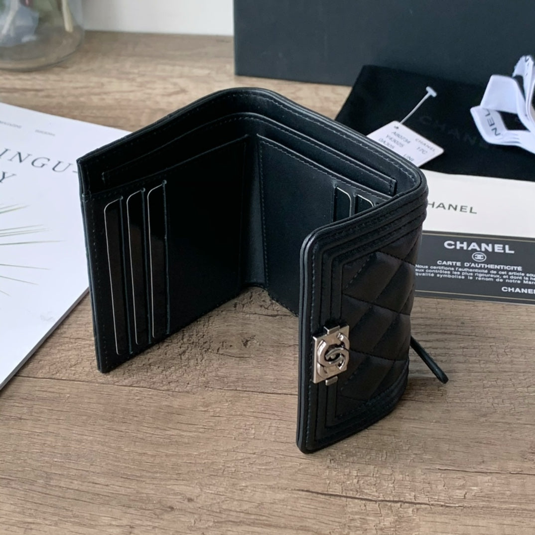 Quilted Leather Compact Flap Wallet