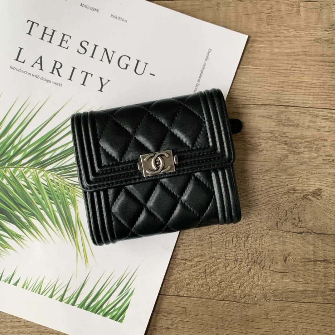 Quilted Leather Compact Flap Wallet