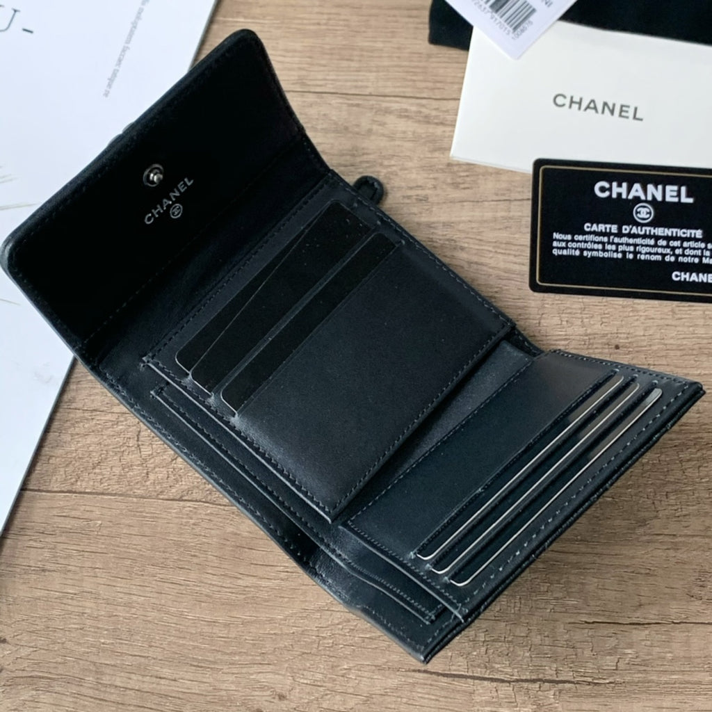 Quilted Leather Compact Flap Wallet