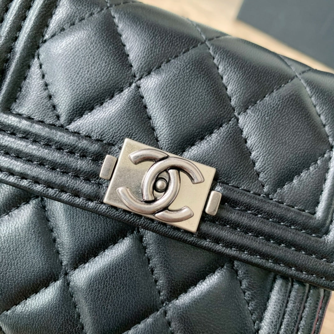 Quilted Leather Compact Flap Wallet